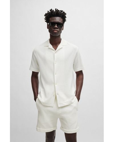 BOSS Regular-fit Shirt In Cotton Bouclé With Ribbed Collar - White
