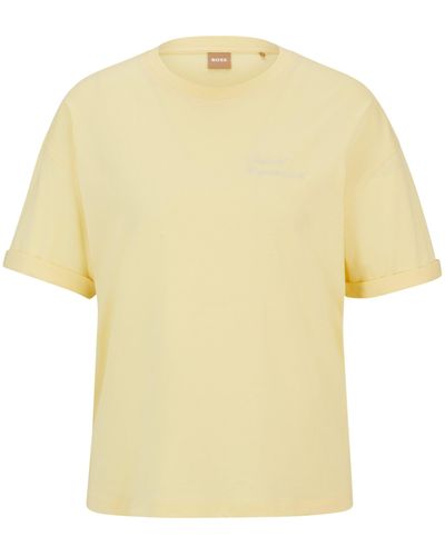 BOSS Regular-fit T-shirt Van Katoenen Jersey Met Print Op De Borst - Geel