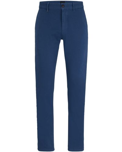 BOSS by HUGO BOSS Pantaloni slim fit in satin di cotone elasticizzato - Blu