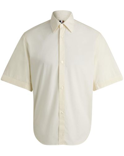 BOSS Regular-Fit Hemd aus Baumwoll-Popeline mit Paper-Touch-Effekt - Weiß