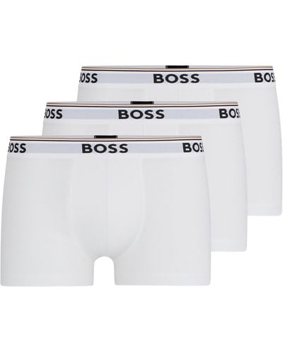 BOSS Three-pack Of Stretch-cotton Trunks With Logo Waistbands - White