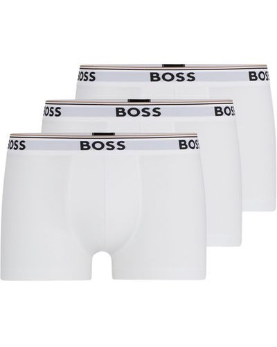 BOSS Lot de trois boxers courts en coton stretch ornés de logos à la taille - Blanc