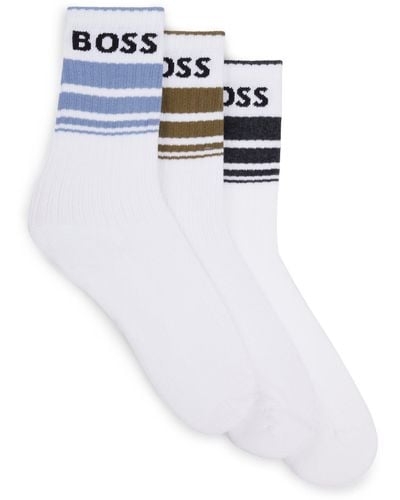 BOSS Three-pack Of Short Socks With Stripes And Logos - White