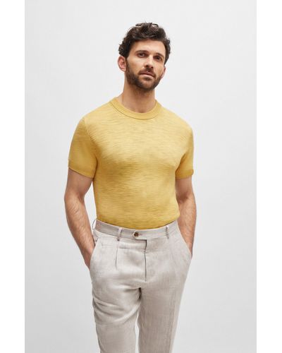 BOSS Short-sleeved Sweater In Tussah Silk - Yellow