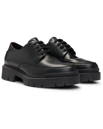 HUGO Chaussures derby en cuir avec semelle extérieure épaisse en gomme - Noir
