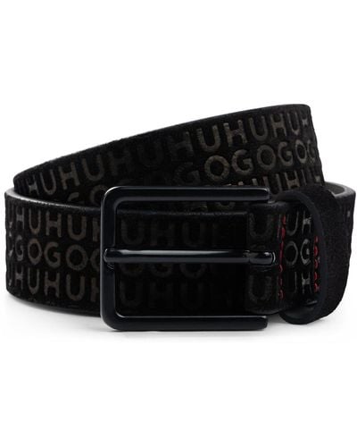 HUGO Suede Belt With Repeat Logos - Black