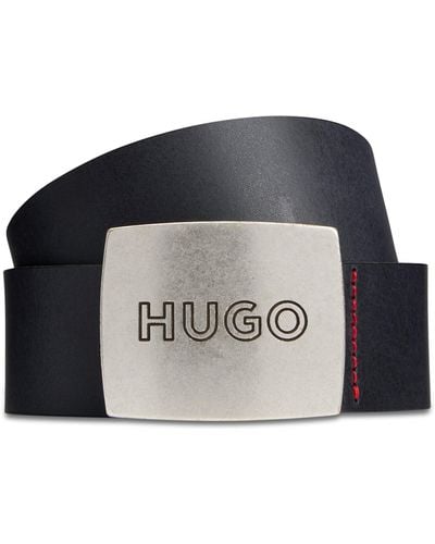 HUGO Gro Sz35 Ledergürtel mit Logo auf der Koppelschließe Schwarz 105