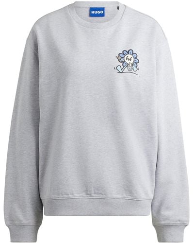 HUGO Sweatshirt aus Baumwoll-Terry mit Grafik-Prints der Saison - Grau