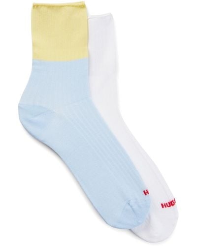 HUGO Two-pack Of Quarter-length Socks With Logo Details - Blue