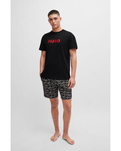 HUGO Stretch-cotton Pyjamas With Logo Details - Black