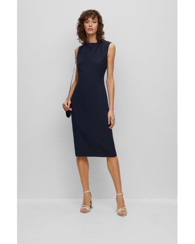 BOSS Slim-fit Business Dress With Feature Neckline - Blue