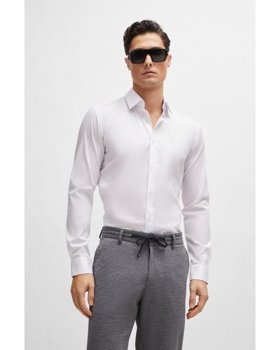 BOSS Extra-slim-fit Shirt In Easy-iron Cotton-blend Poplin - White