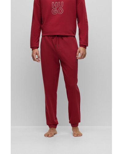 HUGO Cotton-terry Tracksuit Bottoms With Metallic-effect Logo - Red