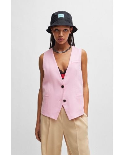 HUGO Oversized-fit Waistcoat With Signature Lining - Pink
