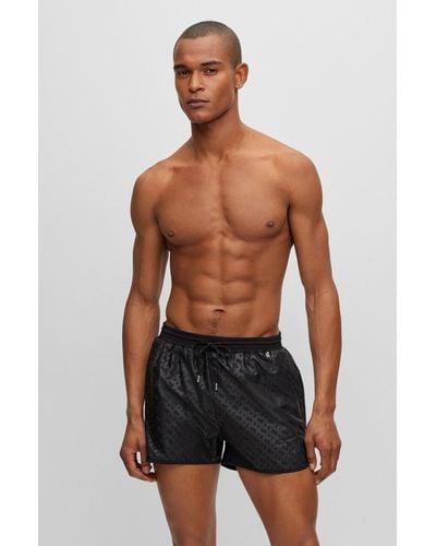 BOSS Monogram-print Swim Shorts In Quick-drying Recycled Fabric - Black