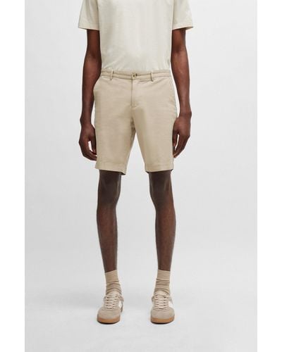 BOSS Slim-fit Shorts In Stretch-cotton Gabardine - Natural