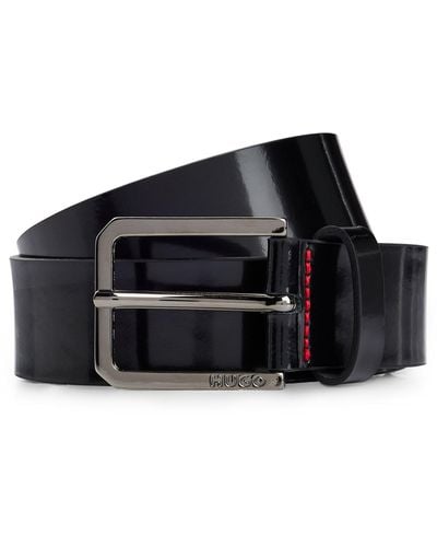 HUGO Leather Belt With Branded Buckle - Black