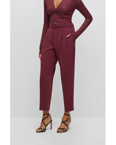 BOSS Regular-fit Cropped Pants In Crease-resistant Crepe - Red