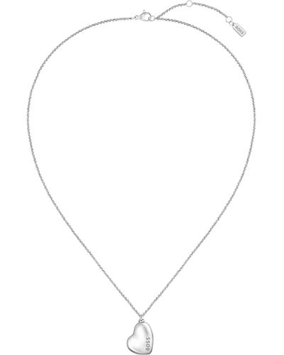 BOSS Silver-tone Necklace With Branded Heart-shaped Pendant - Metallic