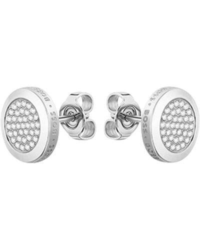 BOSS Butterfly-post Earrings With Pavé-crystal Medallions - White