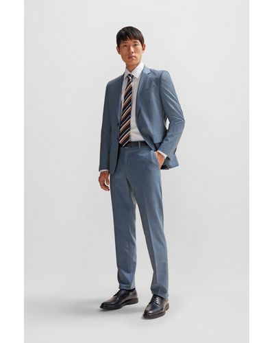 BOSS Slim-fit Suit In Micro-patterned Stretch Cloth - Blue