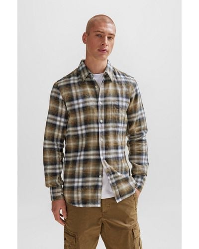BOSS Regular-fit Shirt In Checked Cotton Flannel - Multicolour