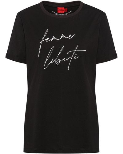 HUGO Organic-cotton T-shirt With Seasonal Slogan - Black