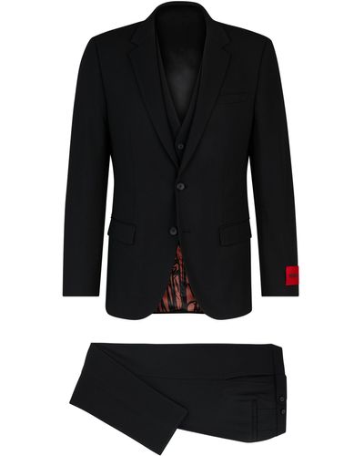 HUGO Dreiteiliger Slim-Fit Anzug aus Performance-Stretch-Jersey - Schwarz