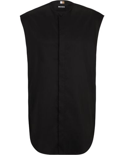 BOSS Mouwloos, Regular-fit Popeline Overhemd Van Gemakkelijk Te Strijken Katoen - Zwart