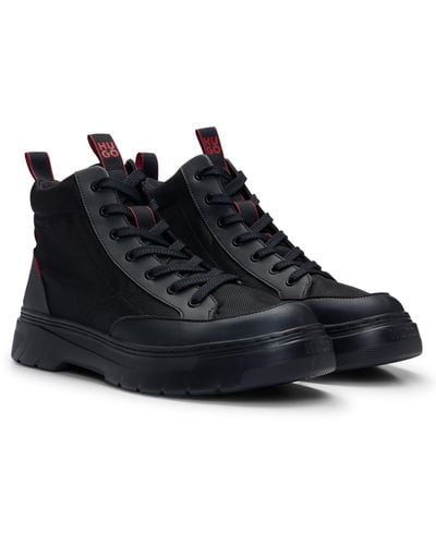 HUGO Mixed-material High-top Sneakers With Red Details - Black