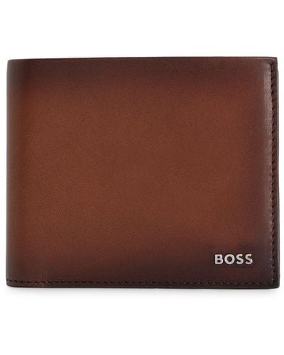 BOSS Leather Wallet With Polished-silver Lettering - Brown