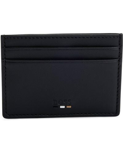 BOSS Faux-leather Card Holder With Signature Stripe - Black
