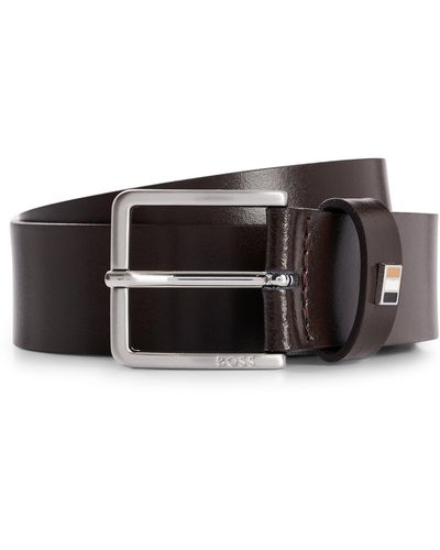 BOSS Cinturón de piel italiana con detalle de rayas de la marca en la trabilla - Marrón