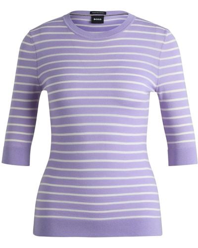 BOSS Merino-wool Sweater With Breton Stripes - Purple