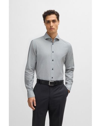 BOSS Casual-fit Shirt In Structured Cotton With Spread Collar - Gray