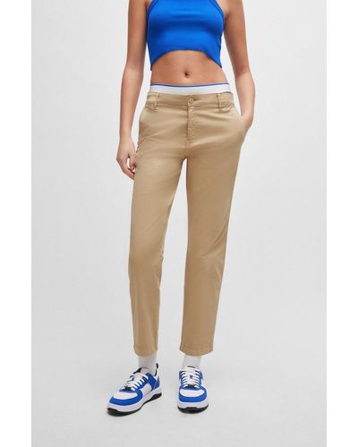 HUGO Casual-fit Cropped Chinos In Stretch Cotton - Blue