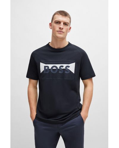BOSS T-shirt Regular Fit en coton mélangé avec logo artistique - Noir