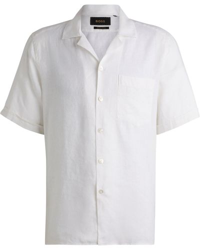 BOSS Regular-Fit Hemd aus Leinen - Weiß