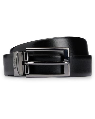 HUGO Cintura reversibile in pelle con passante brandizzato - Nero