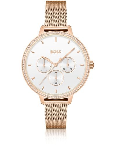 BOSS Gold-effect Watch With Crystal-set Bezel - White