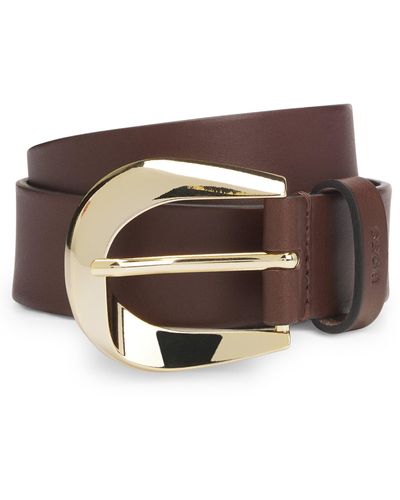 BOSS Italian-leather Belt With Gold-tone Buckle - Brown