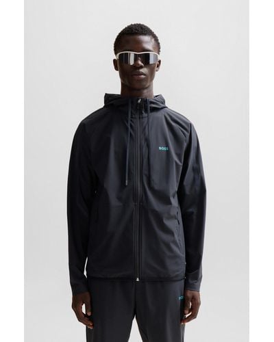 BOSS Zip-up Hoodie With Decorative Reflective Details - Blue