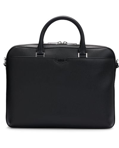 BOSS Zipped Document Case In Leather With Detachable Inner Pouch - Black