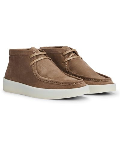 BOSS Suede Desert Boots With Rubber Sole - Brown