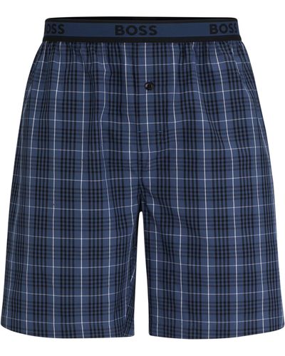BOSS by HUGO BOSS Pyjama-Shorts aus Baumwoll-Popeline mit Karo-Muster - Blau