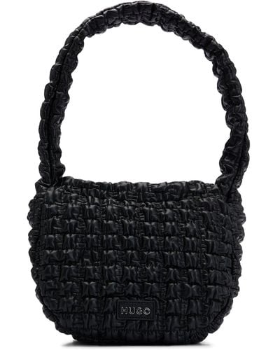 HUGO Shoulder Bag In Quilted-effect Faux Leather - Black