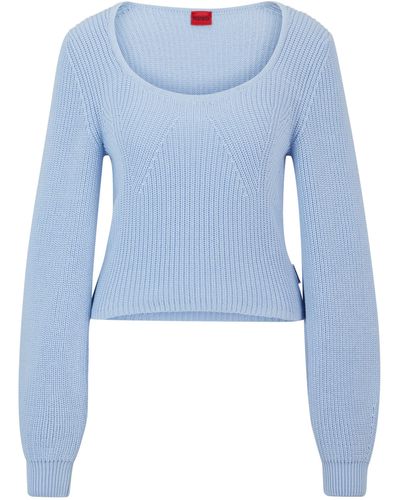 HUGO Regular-Fit Pullover aus Baumwolle mit Logo-Etikett - Blau