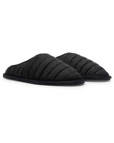 BOSS Monogram-jacquard Slippers With Rubber Sole - Black