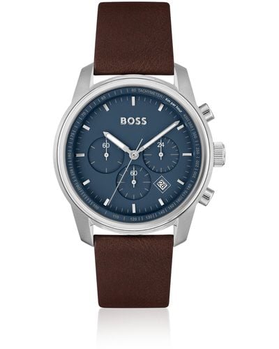 BOSS Trace Chronograph Leather Strap Watch - Blue