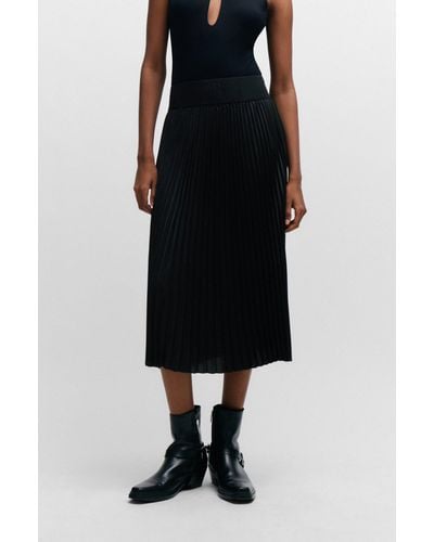 HUGO Plissé Pleated Midi Skirt With Stacked-logo Waistband - Black